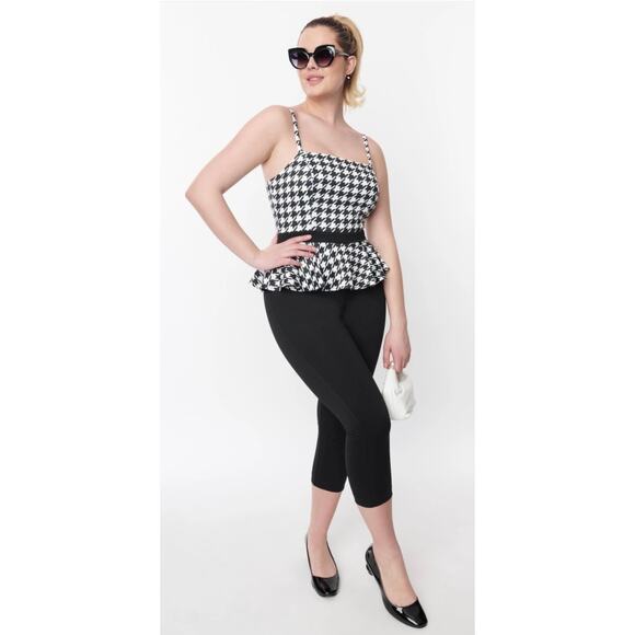 Unique Vintage 1950’s Black White  Houndstooth Peplum Jumpsuit 1X NWOT - Picture 1 of 8